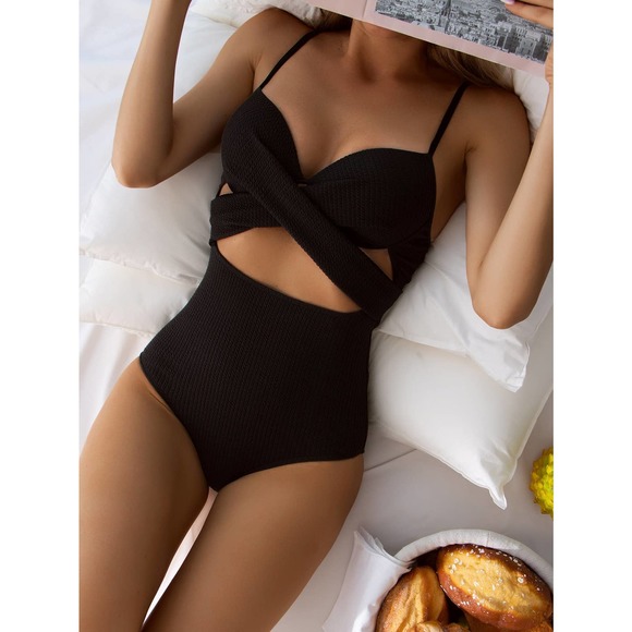 Boho Criss Cross Push Up One Piece Swimsuit green - Picture 4 of 11